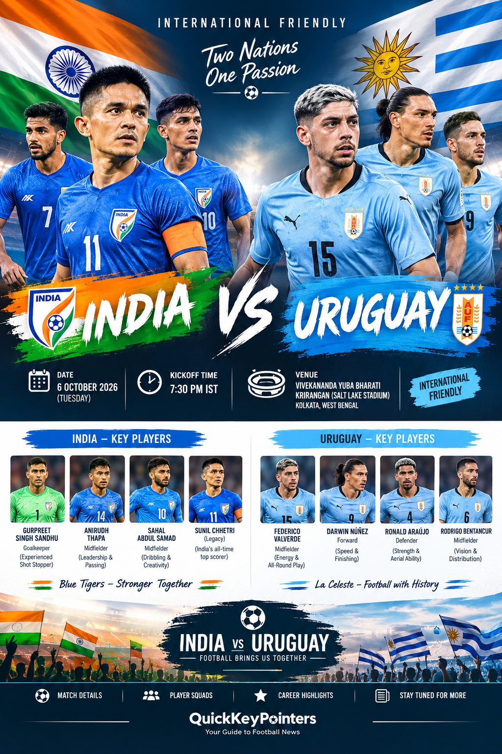 India vs Uruguay Football Match 2026: Date, Venue, Players & Highlights